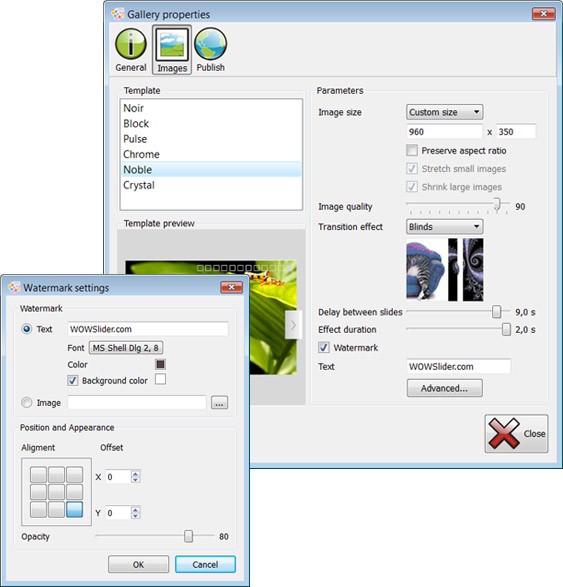 Templates window : Html Gallery Maker